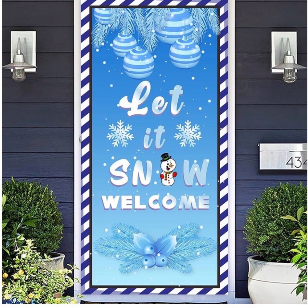 Let It Snow Welcome Door Cover Backdrop, 72 x 35, Snowflakes Snowman Ornaments